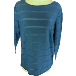 NWT Ann Taylor Loft Petite Blue Shadow Stripe Lightweight Sweater PL